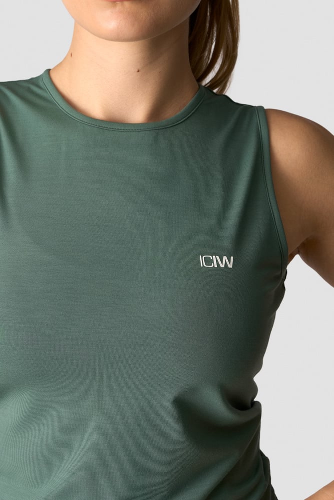 empowering open back tank dark sage green