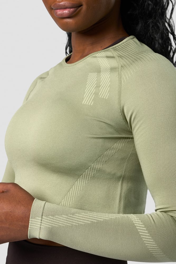 impact seamless ls crop top light leaf green