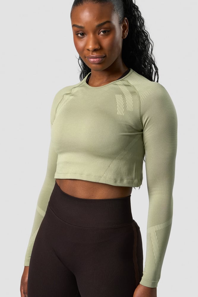 impact seamless ls crop top light leaf green