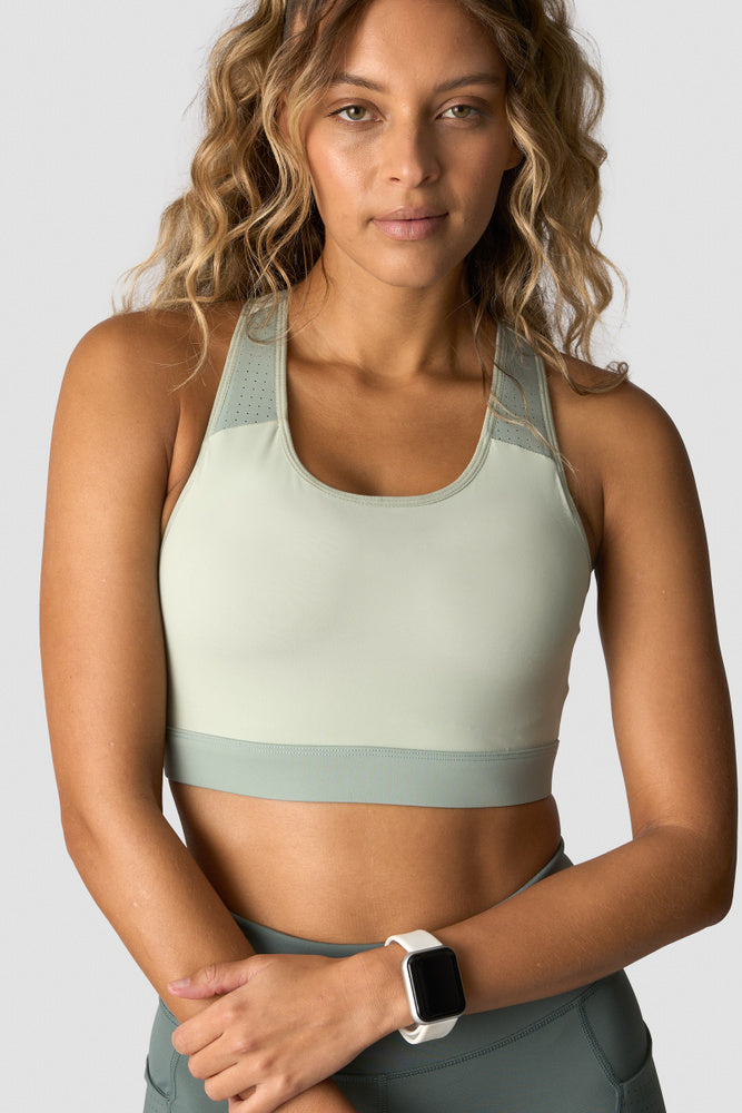 mirage sports bra faded sea green