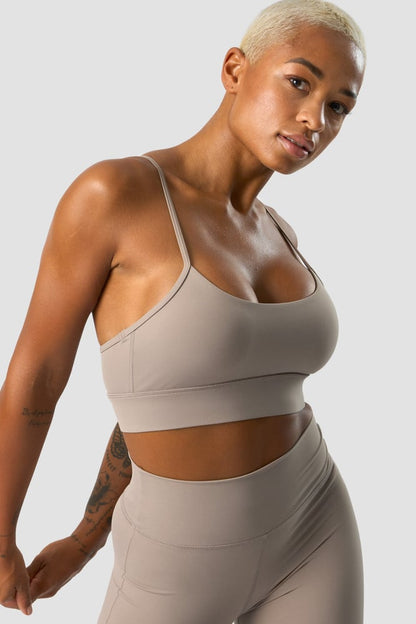 nimble strappy sports bra greige