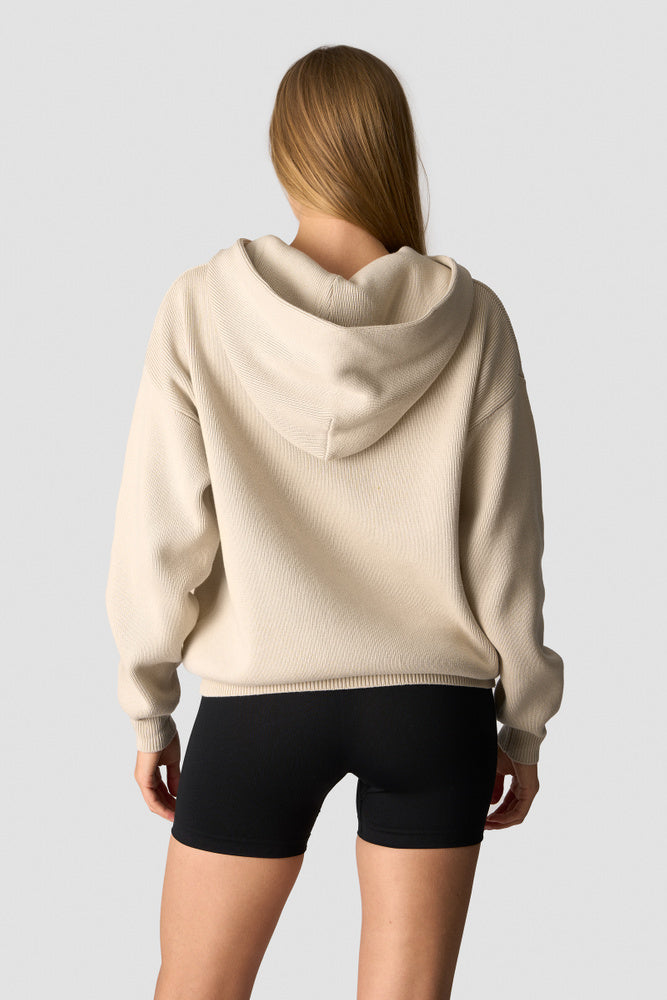 soft knit hoodie light beige